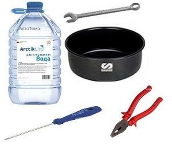 Инструменты и материалы для замены охлаждающей жидкости